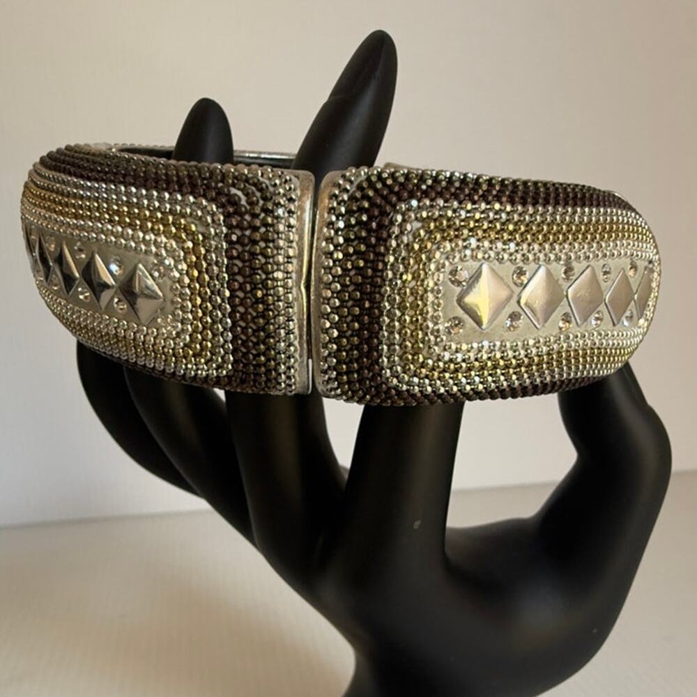 Vintage Boho Gold Tone Metal Tribal Cuff Bracelet Ethnic Statement Jewelry